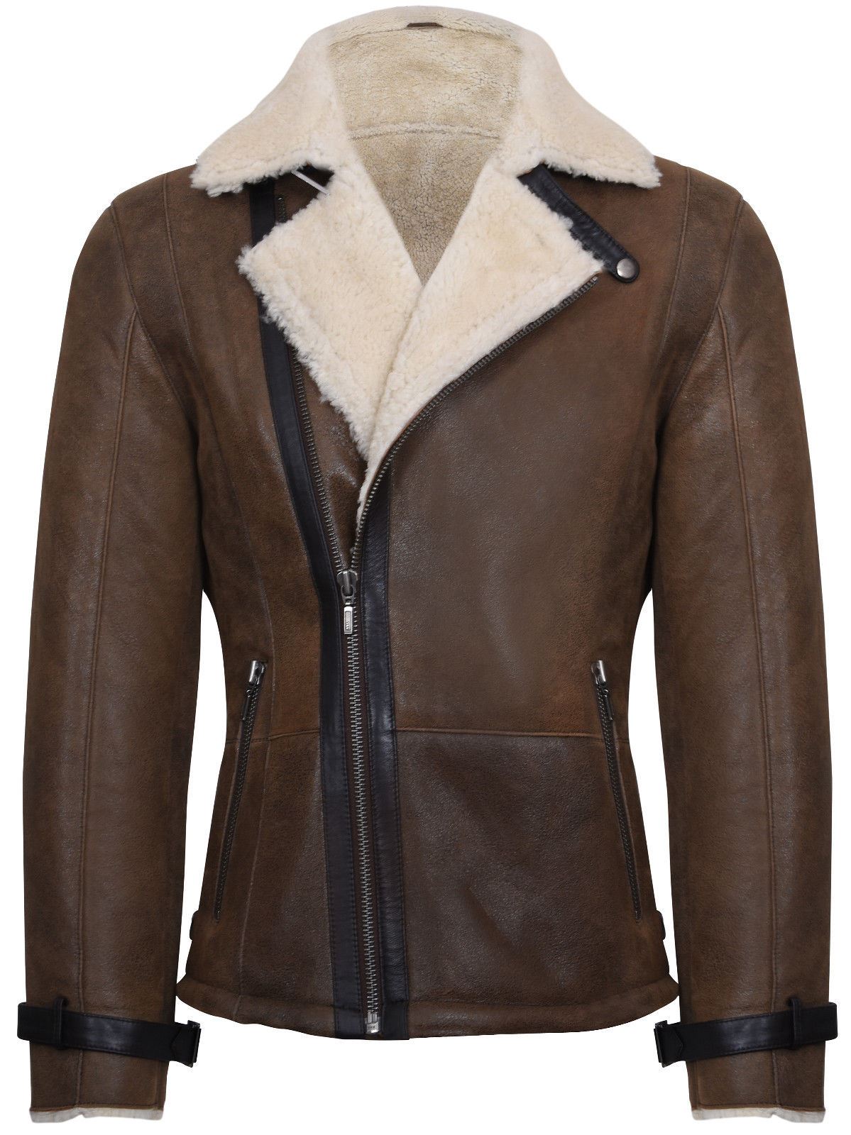 Mens Breasted Sheepskin Leather Biker Jacket-Heathfield