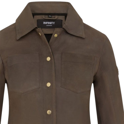 Womens Leather Shacket Collar Jacket - Lofar