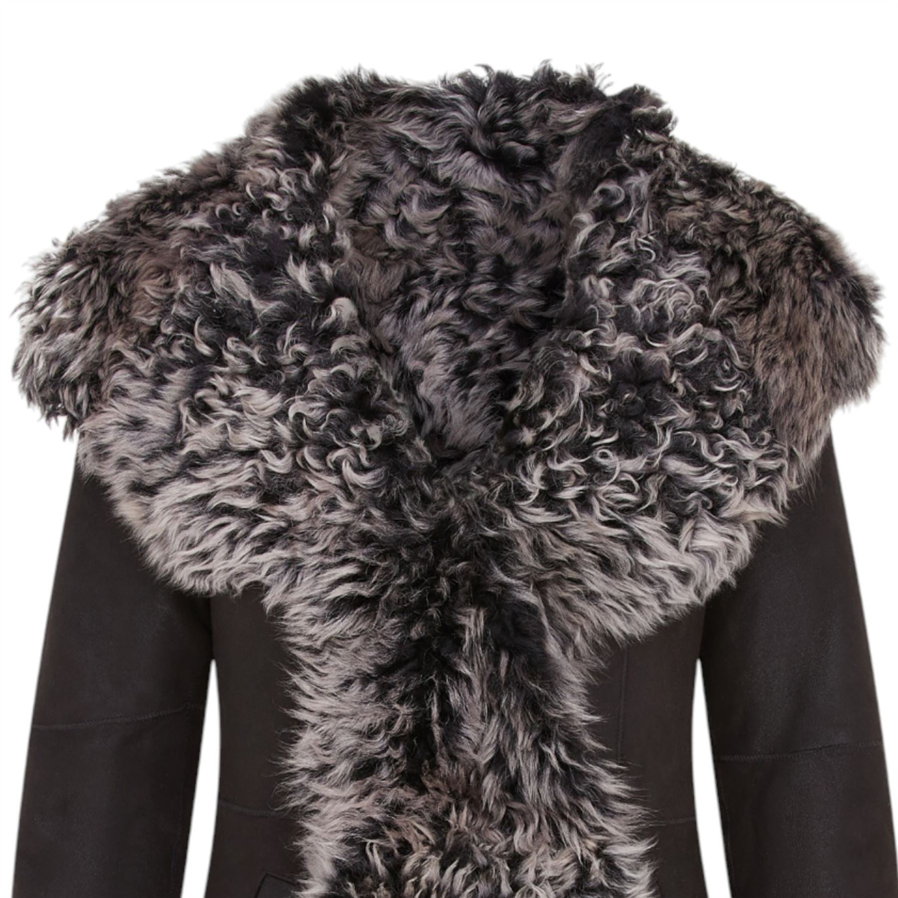 Womens Toscana Sheepskin Leather Hooded Trench Coat - Coast