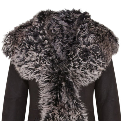 Womens Toscana Sheepskin Leather Hooded Trench Coat - Coast