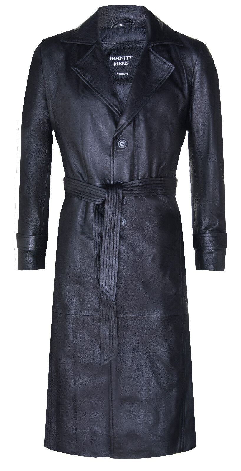 Mens Long Leather Trench Overcoat-Fleetwood