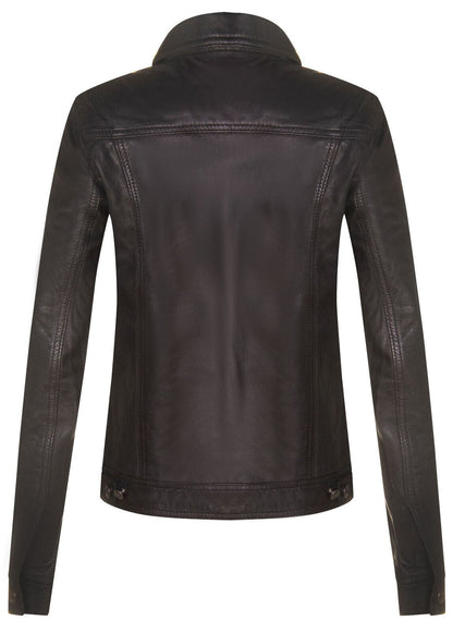 Womens Classic Leather Trucker Jeans Jacket-Nelson
