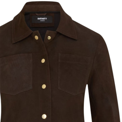 Womens Leather Shacket Collar Jacket - Lofar