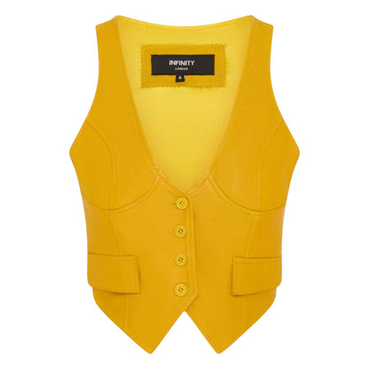 Womens Red Leather Waistcoat Biker Vest - MAM-WC