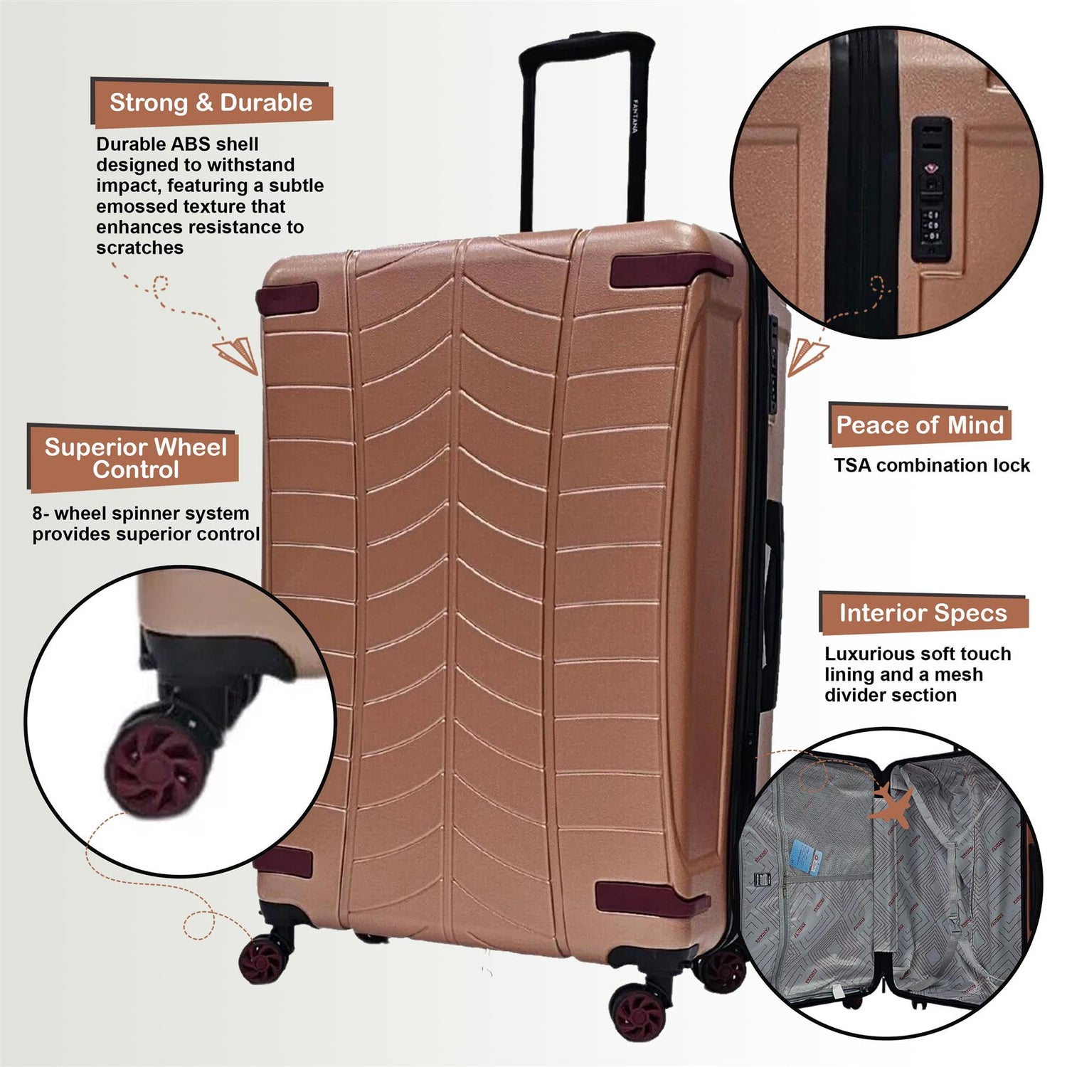 Bynum Large Hard Shell Suitcase in Rose Gold