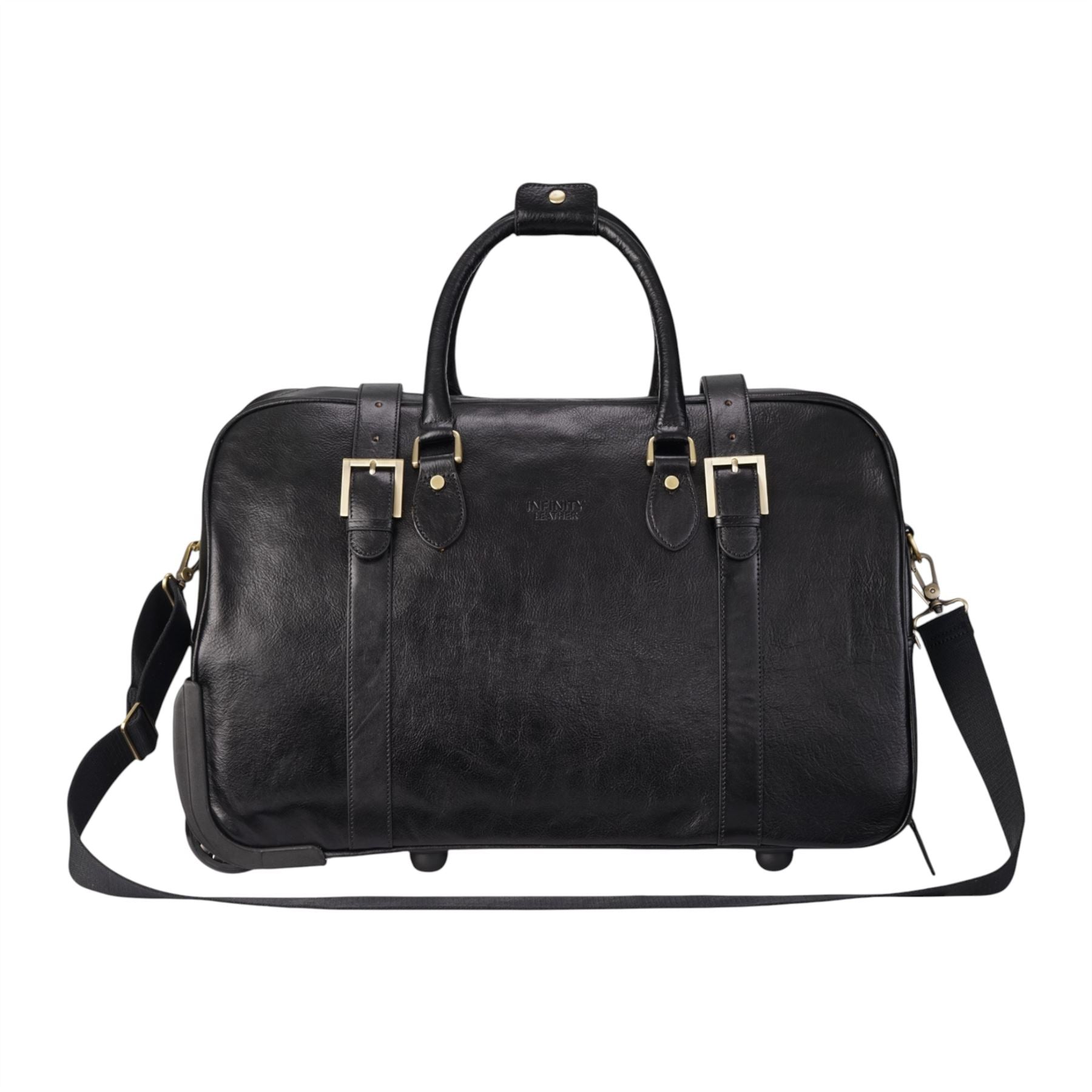 Genuine Leather Black Wheeled Holdall Duffle Travel Cabin Bag - Holt