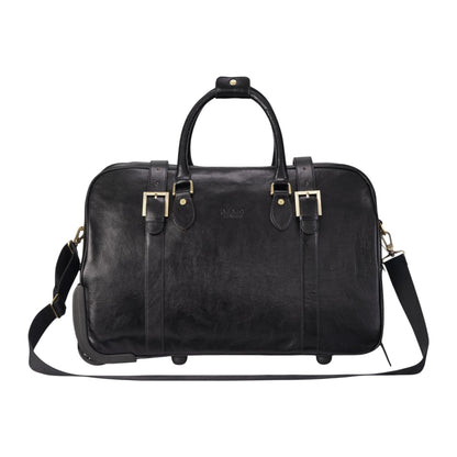 Genuine Leather Black Wheeled Holdall Duffle Travel Cabin Bag - Holt