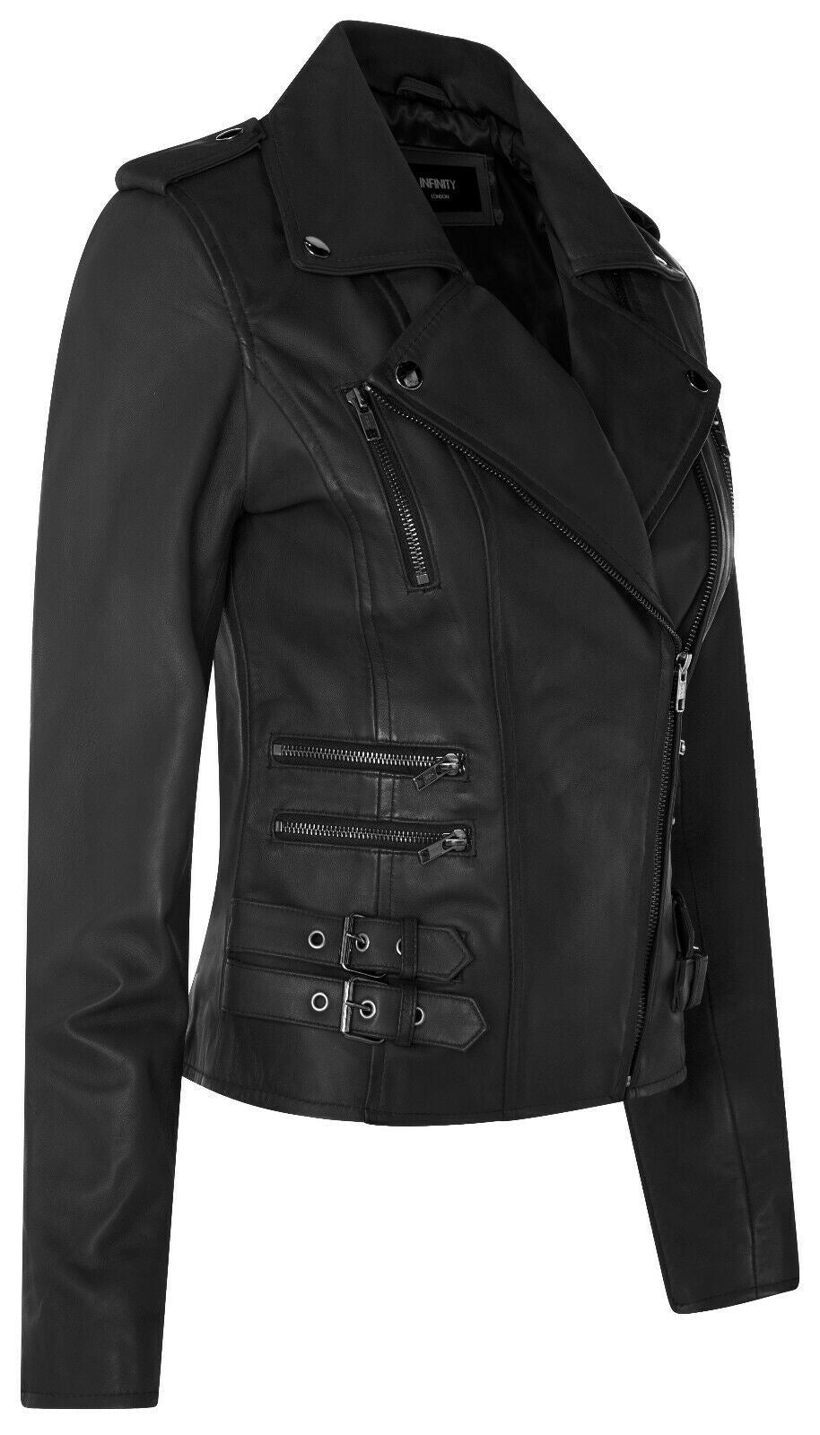 Womens Leather Brando Biker Jacket-Loddon - Upperclass Fashions 