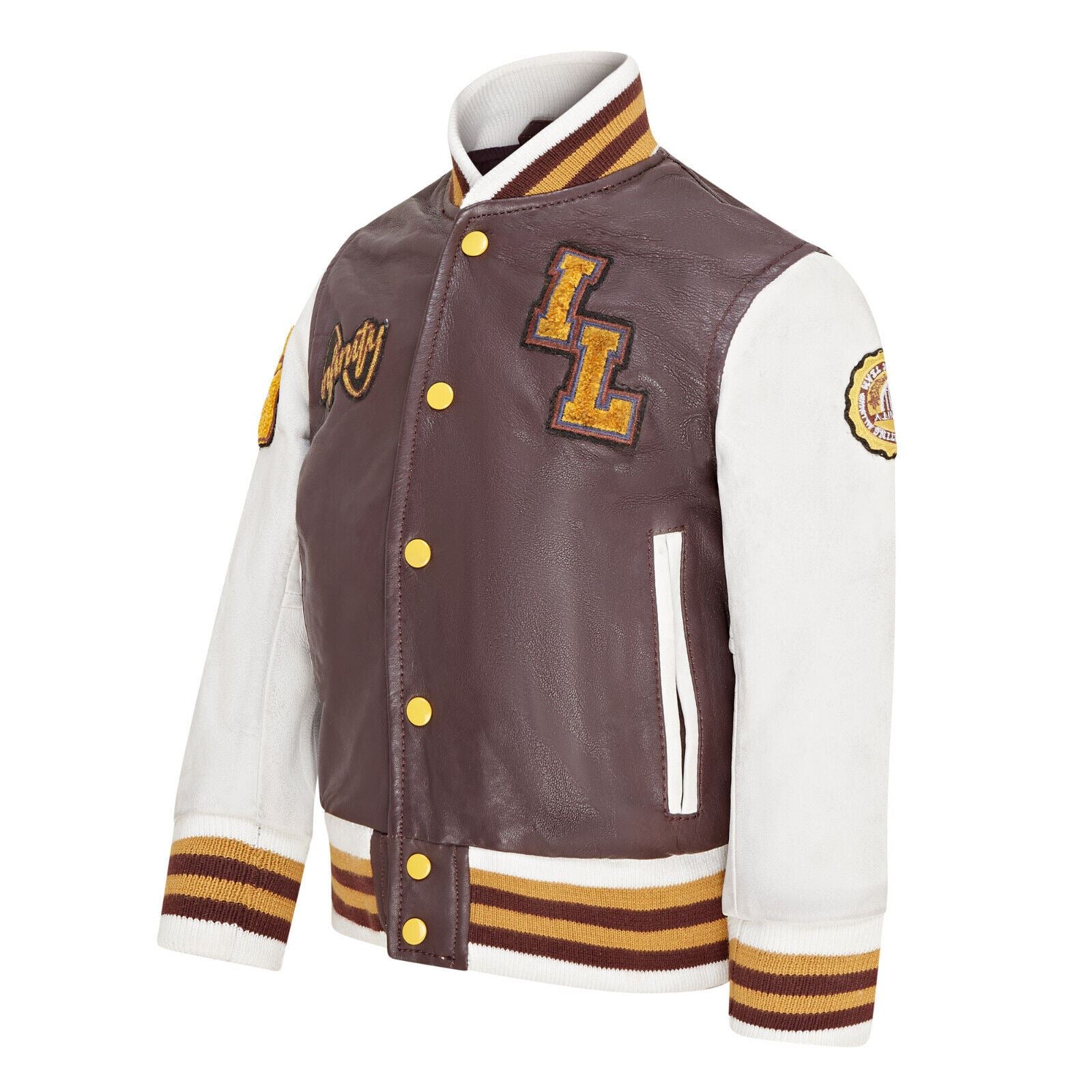 Kids Letterman Leather Varsity College Bomber Jacket 3-13 yrs