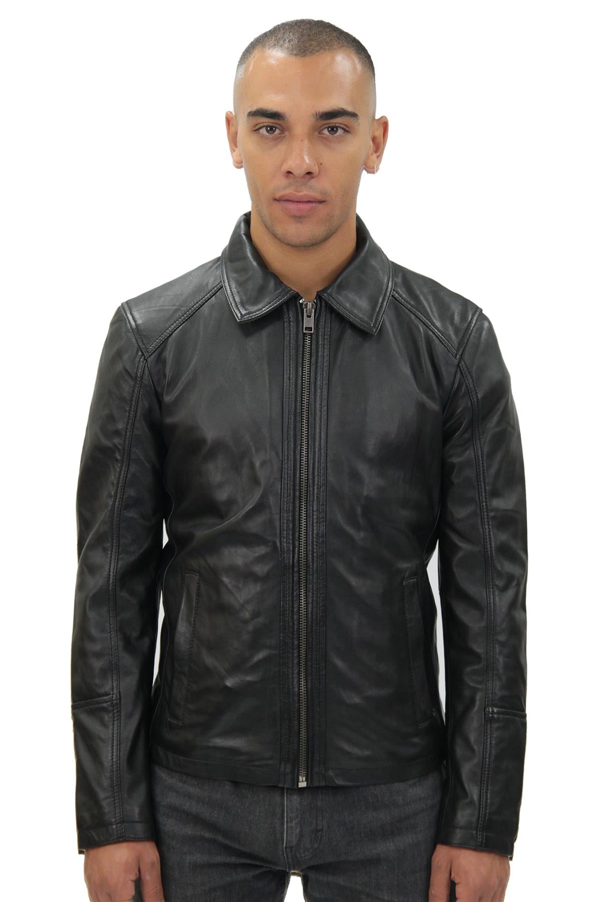 Mens Classic Harrington Leather Jacket-Southsea