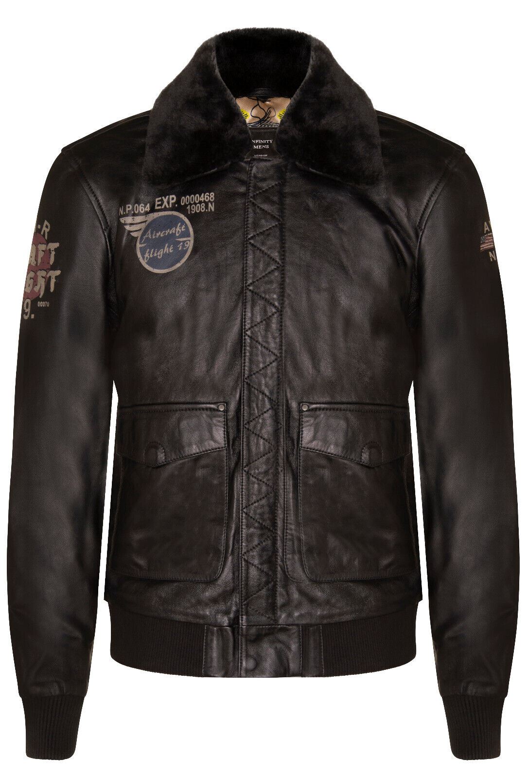 Mens Printed Leather Pilot Bomber Jacket - Croydon
