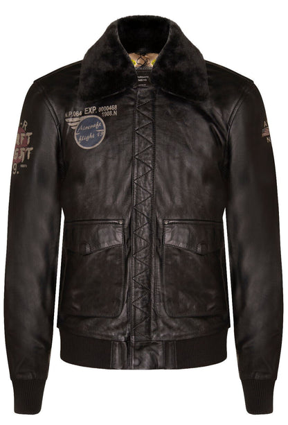 Mens Printed Leather Pilot Bomber Jacket - Croydon