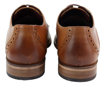 Mens Classic Oxford Brogue Derby Shoes in Tan Leather - Upperclass Fashions 