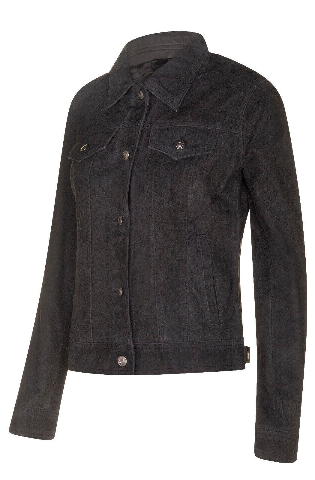 Womens Classic Suede Trucker Jeans Jacket-Neston