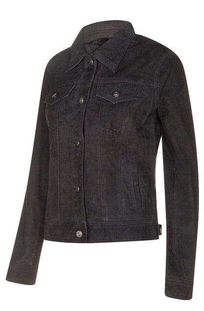 Womens Classic Suede Trucker Jeans Jacket-Neston