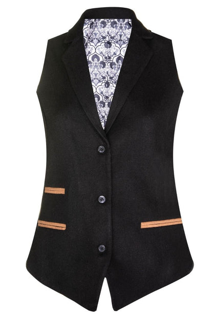 Womens 1920s Black Wool Classic Retro Vintage Waistcoat - Upperclass Fashions 