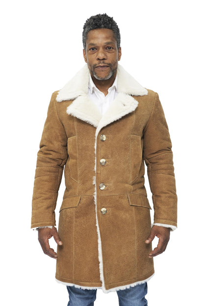 Mens Long Sheepskin shearling Trench Coat-Lewes
