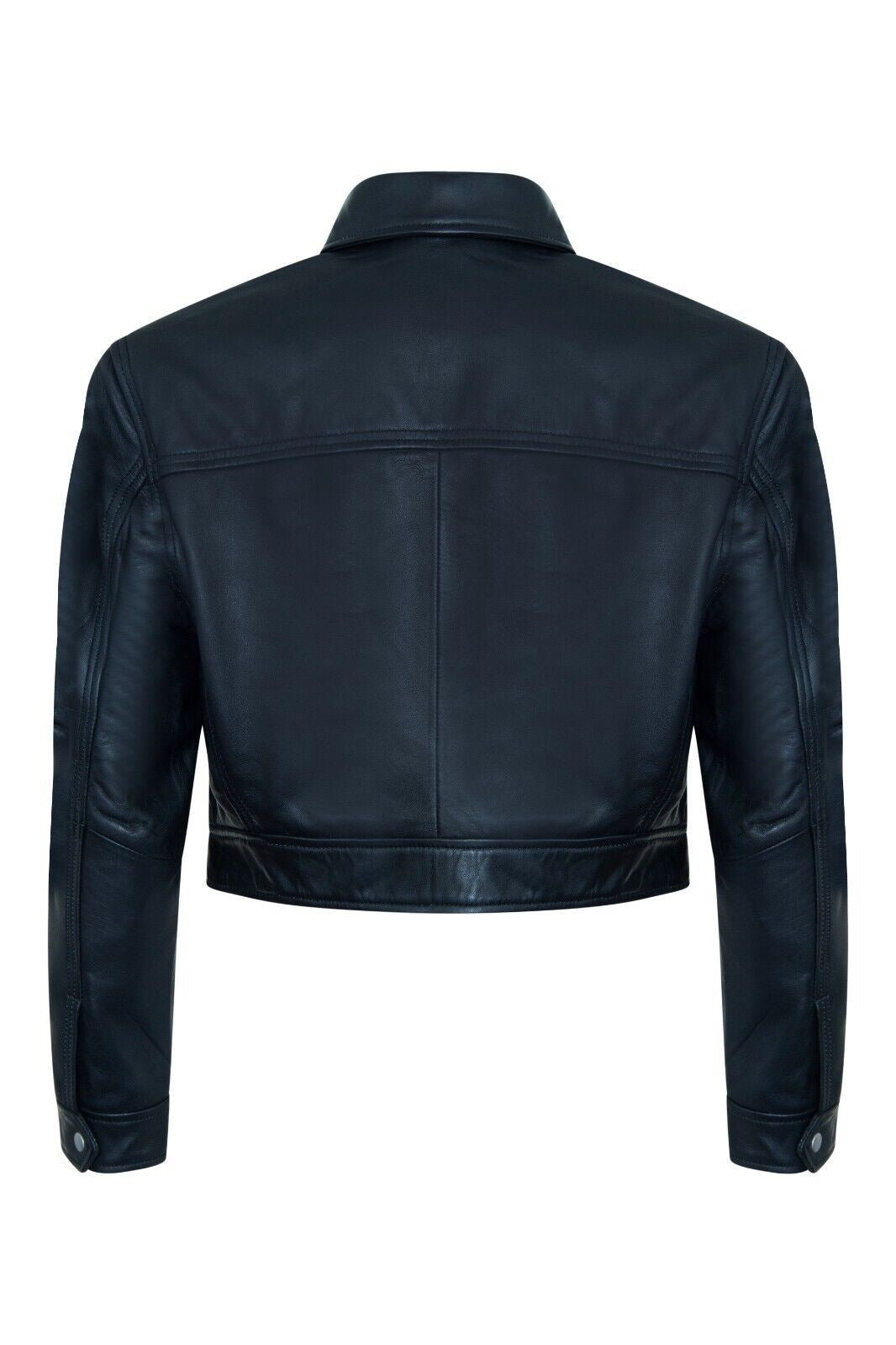 Womens Black Cropped Biker Leather Jacket - Wellington