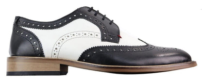 Mens Classic Oxford Brogue Gatsby Shoes in Black/White Leather