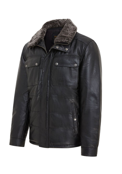 Mens Leather Puffer Quilted Jacket - Farsund