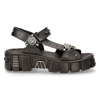New Rock Black VEGAN Leather Sandals-BIOS120-V1 - Upperclass Fashions 