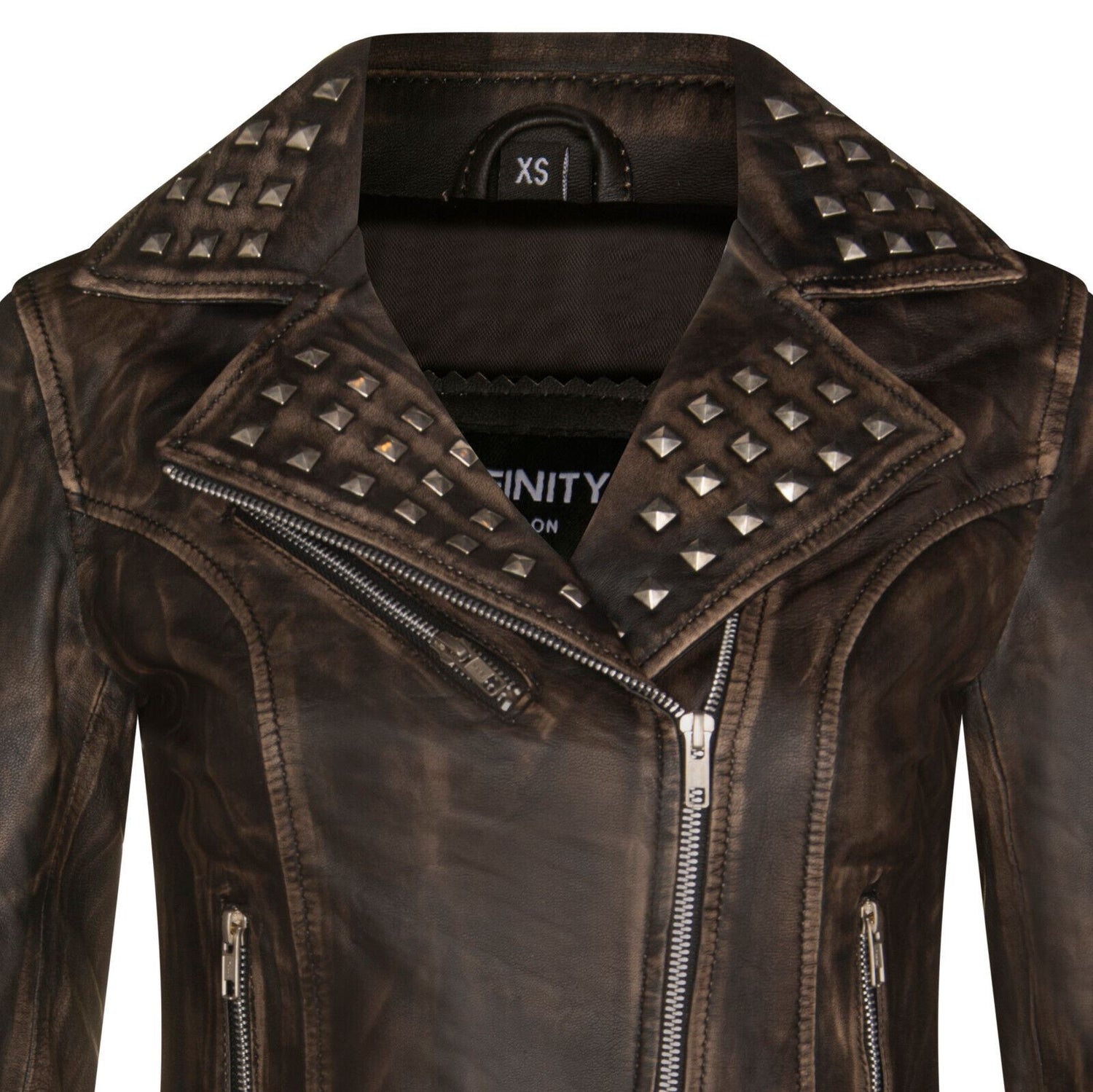 Womens Stud Goth Biker Leather Jacket-St. Albans