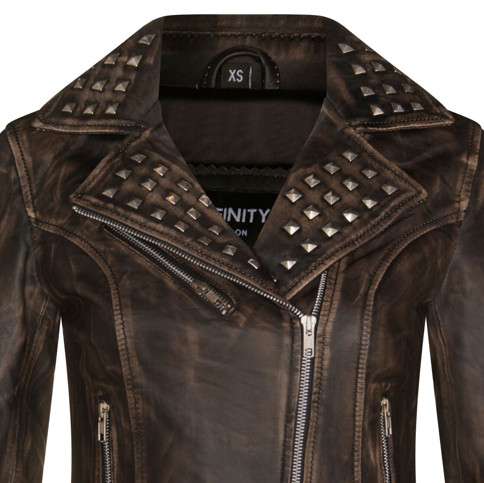 Womens Stud Goth Biker Leather Jacket-St. Albans - Upperclass Fashions 