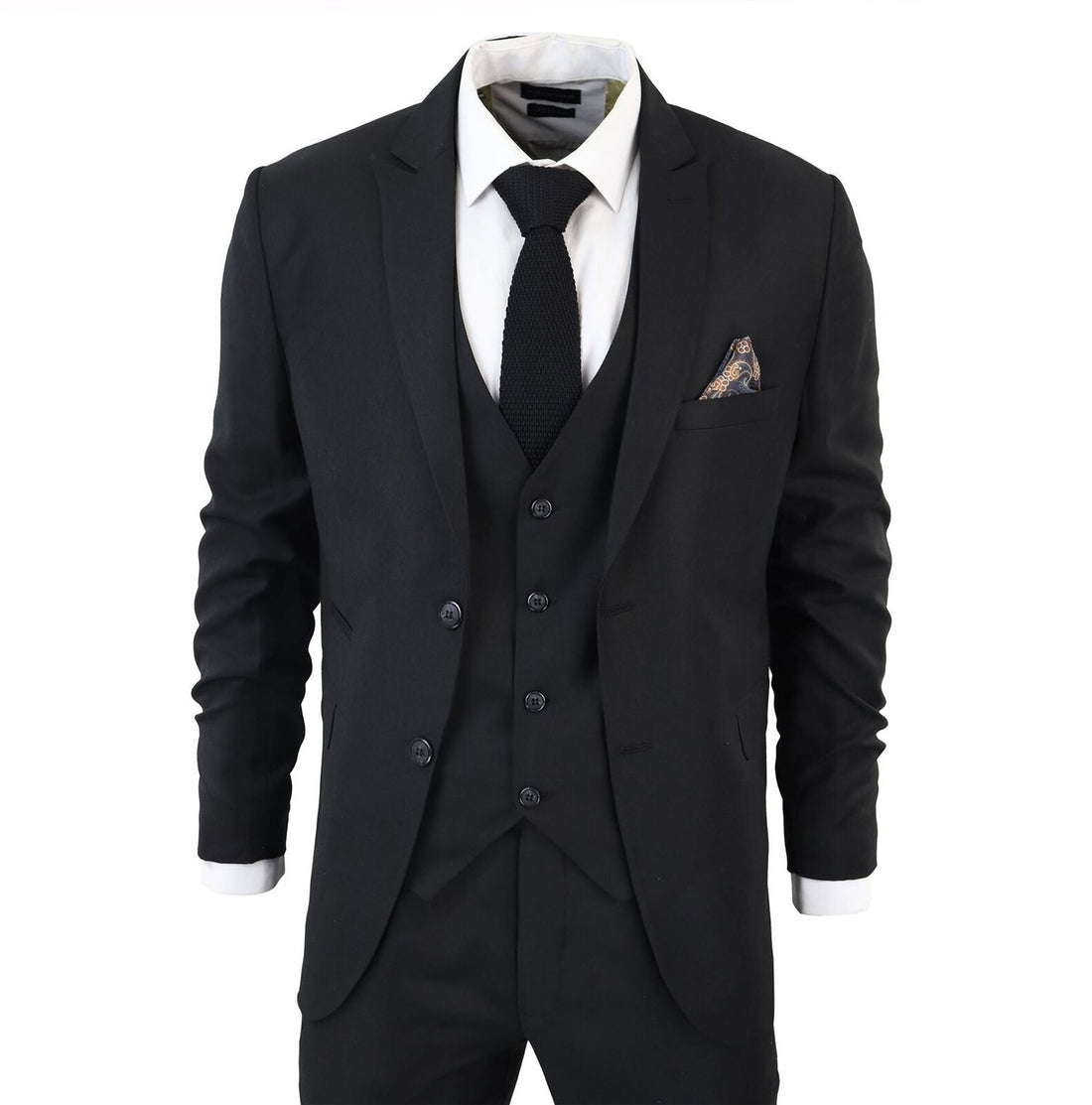 Mens IM1 Classic Plain Black 3 Piece Suit