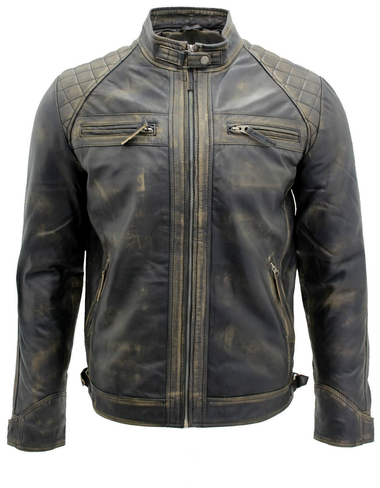 Men Classic Leather Quilted Biker Jacket-Silsden