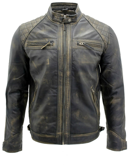 Men Classic Leather Quilted Biker Jacket-Silsden
