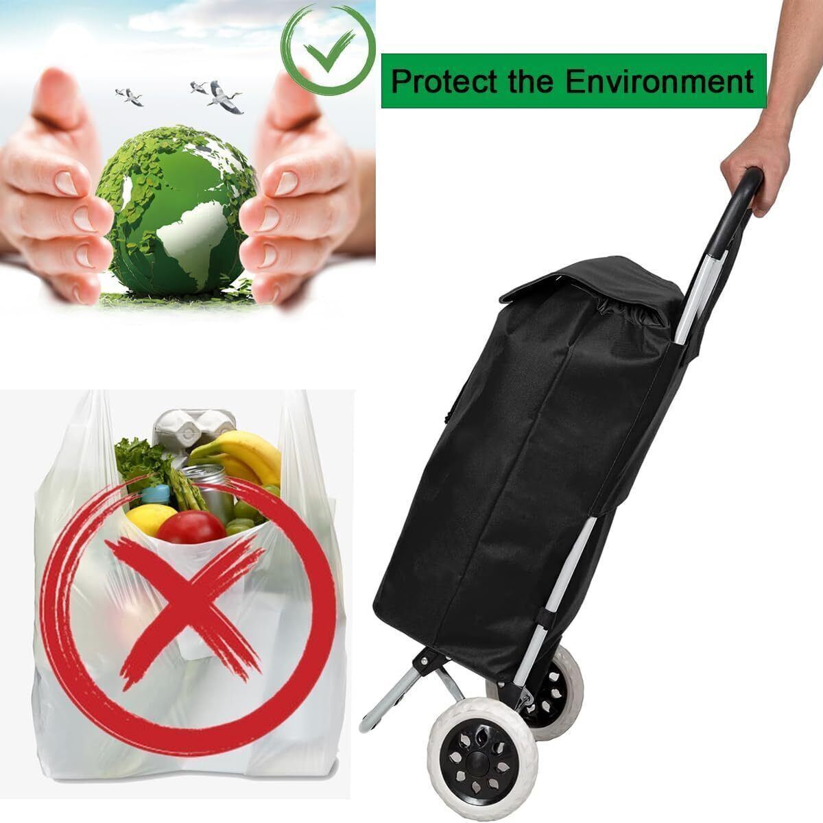 40L Lightweight Shopping Trolley Wheeled Folding Durable Cart Strong Bag Grocery