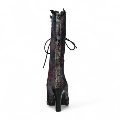 Laura Vita Alcbane 0351 Violet Floral Womens Gothic Victorian Leather Heeled High Boots