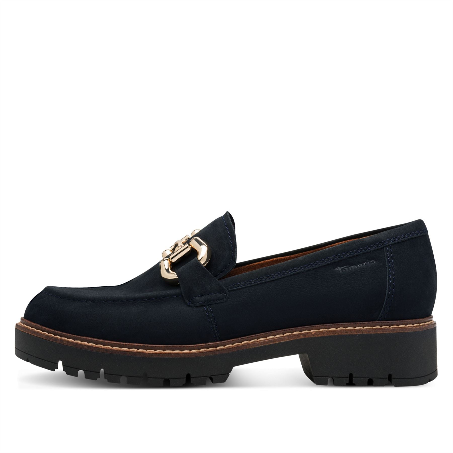 Tamaris Womens Navy Blue Leather Loafers Slip-On Platform Shoes