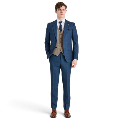 Mens Navy Suit with Brown Tweed Waistcoat Wedding Suit - Harris