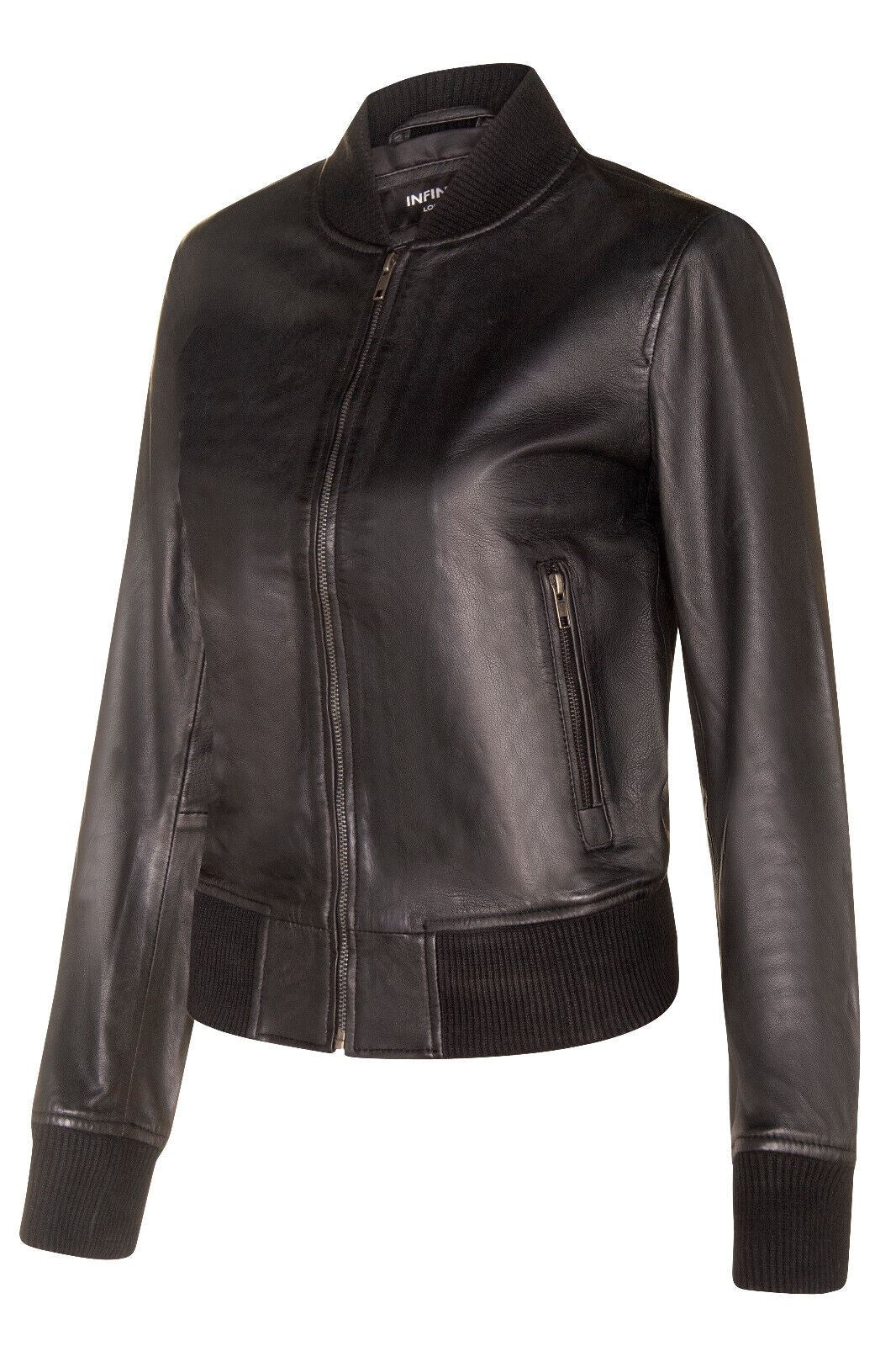 Womens Classic MA-1 Leather Bomber Jacket-Newcastle