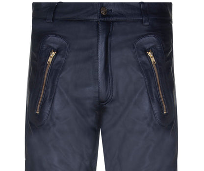 Mens Comfort Leather Zip Jeans-Harlow