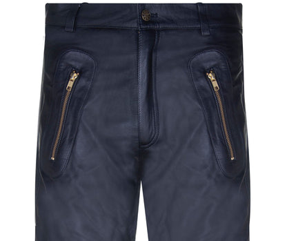 Mens Comfort Leather Zip Jeans-Harlow