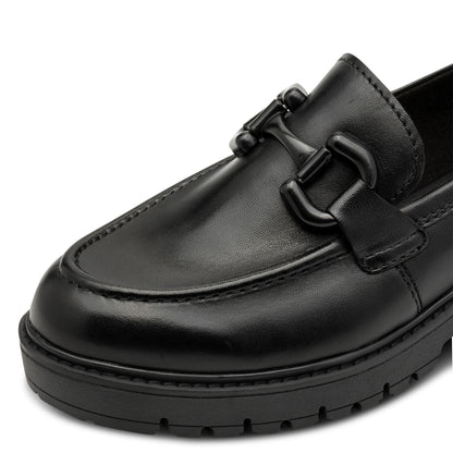 Tamaris Womens Black Leather Loafers Slip-On Platform Shoes