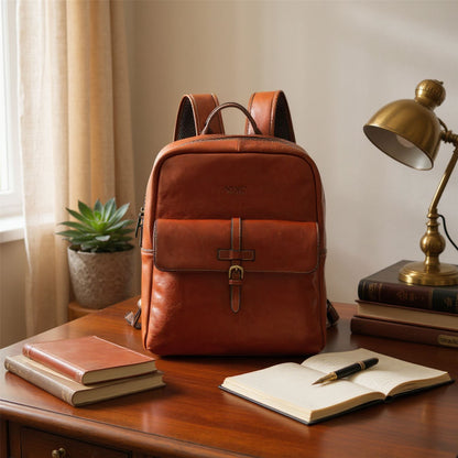 Genuine Leather Tan Vintage Laptop Backpack Travel Bag - Cove