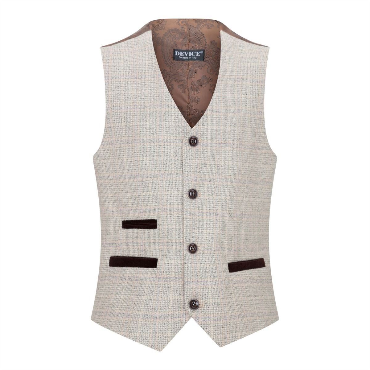 Boys 3 Piece Beige Tweed Check Vintage Retro Suit