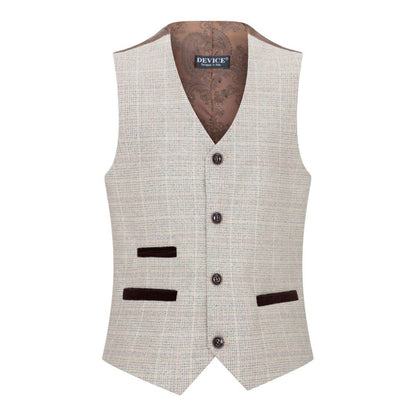 Boys 3 Piece Beige Tweed Check Vintage Retro Suit