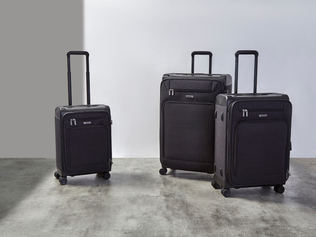 Lightweight Black Soft Suitcases 4 Wheel Luggage Travel Trolley Cases Cabin Bags - Upperclass Fashions 