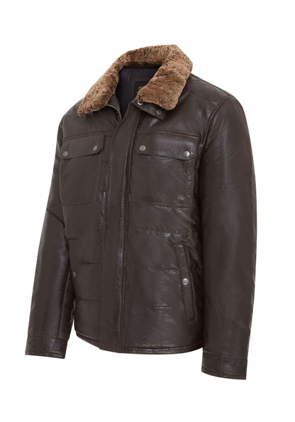 Mens Leather Puffer Quilted Jacket - Farsund