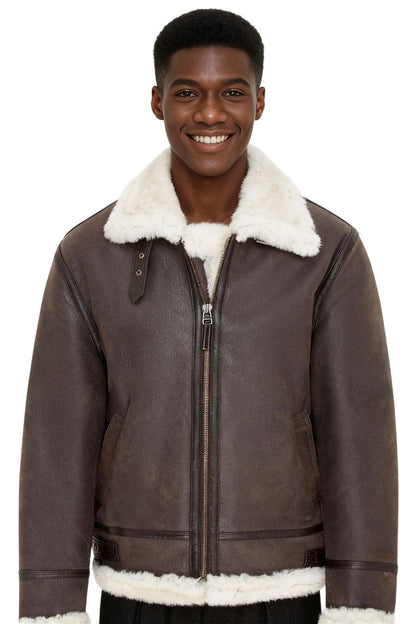 Mens Warm Sheepskin Aviator Zip-Up Flight Jacket-Harrogate