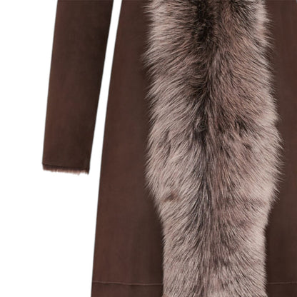 Womens Suede Toscana Sheepskin Hooded Trench Coat-Fribourg
