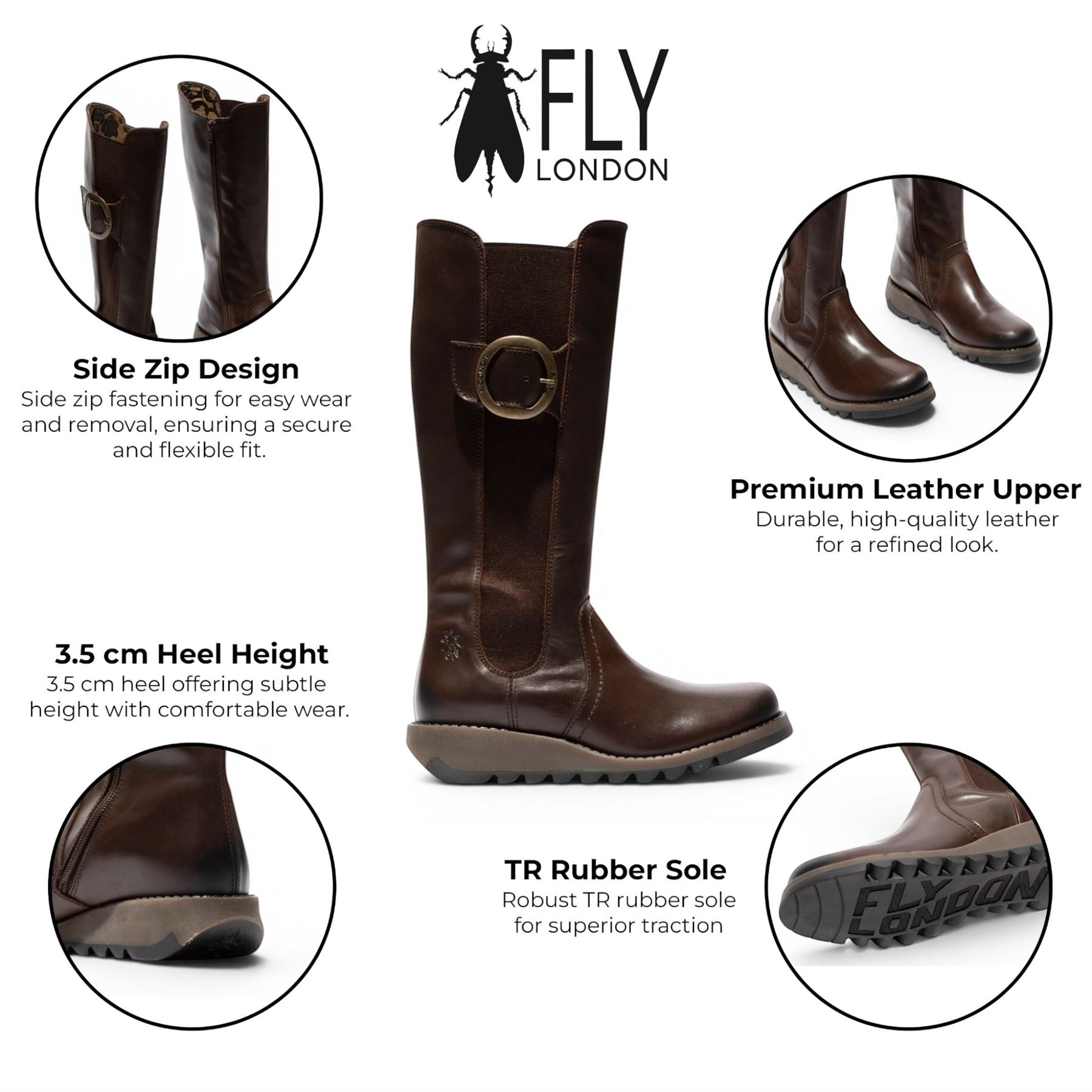 Fly London Womens Brown Leather Knee-High Long Boots - SOIF361