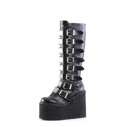 Demonia Swing 815 Black Vegan Knee-High Platform Boots