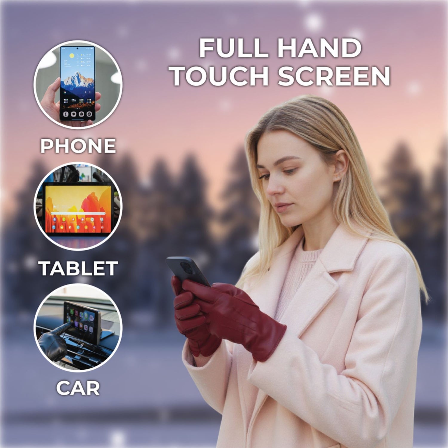 Womens Italian Leather Winter Stitch Line Design Soft Wool Lining Gloves