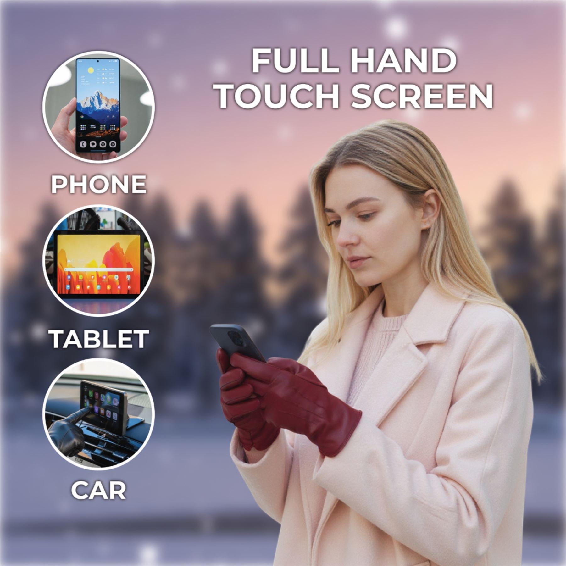 Womens Italian Leather Winter Stitch Line Design Soft Wool Lining Gloves