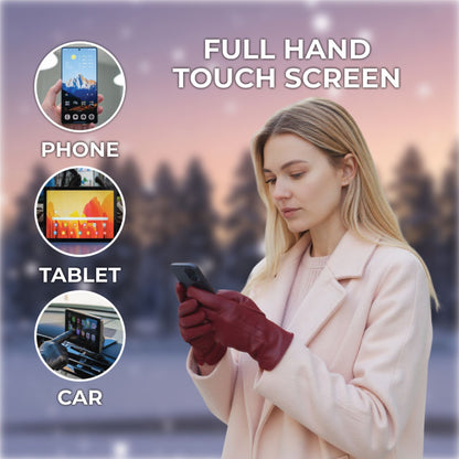 Womens Italian Leather Winter Stitch Line Design Soft Wool Lining Gloves